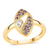 Inel din Argint 925 Placat cu Aur ( 3.02 grame ) cu Iolit și Topaz Alb 0.51 Carate