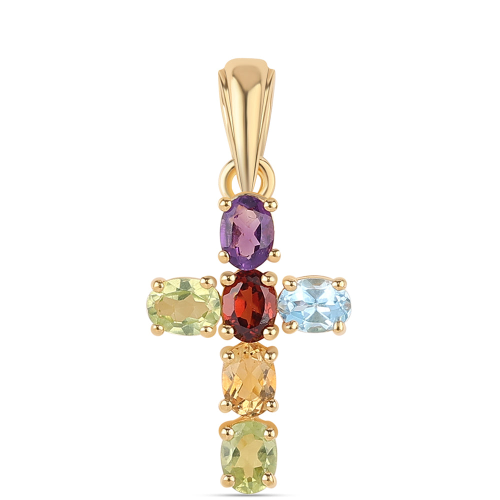 Cruce Pandantiv din Argint 925 Placat cu Aur ( 1.27 grame ) cu Ametist African și Peridot 1.16 Carate