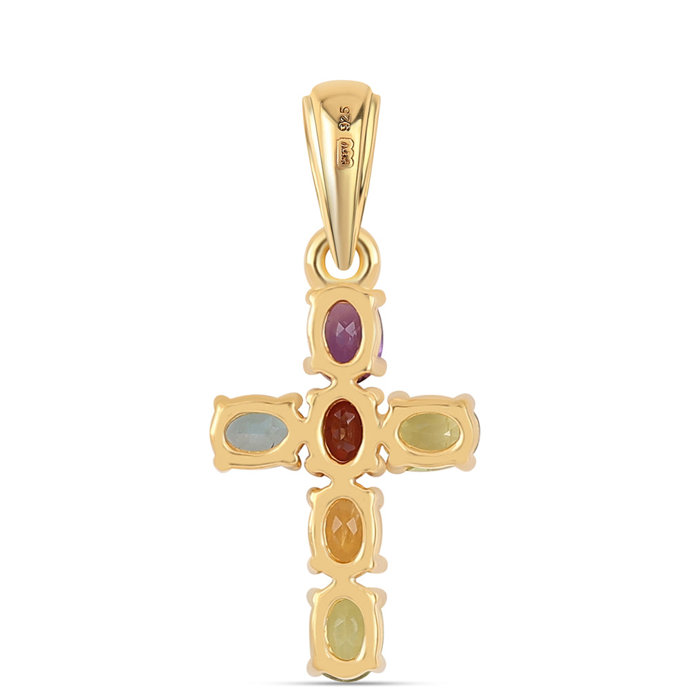 Cruce Pandantiv din Argint 925 Placat cu Aur ( 1.27 grame ) cu Ametist African și Peridot 1.16 Carate