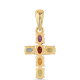 Cruce Pandantiv din Argint 925 Placat cu Aur ( 1.27 grame ) cu Ametist African și Peridot 1.16 Carate