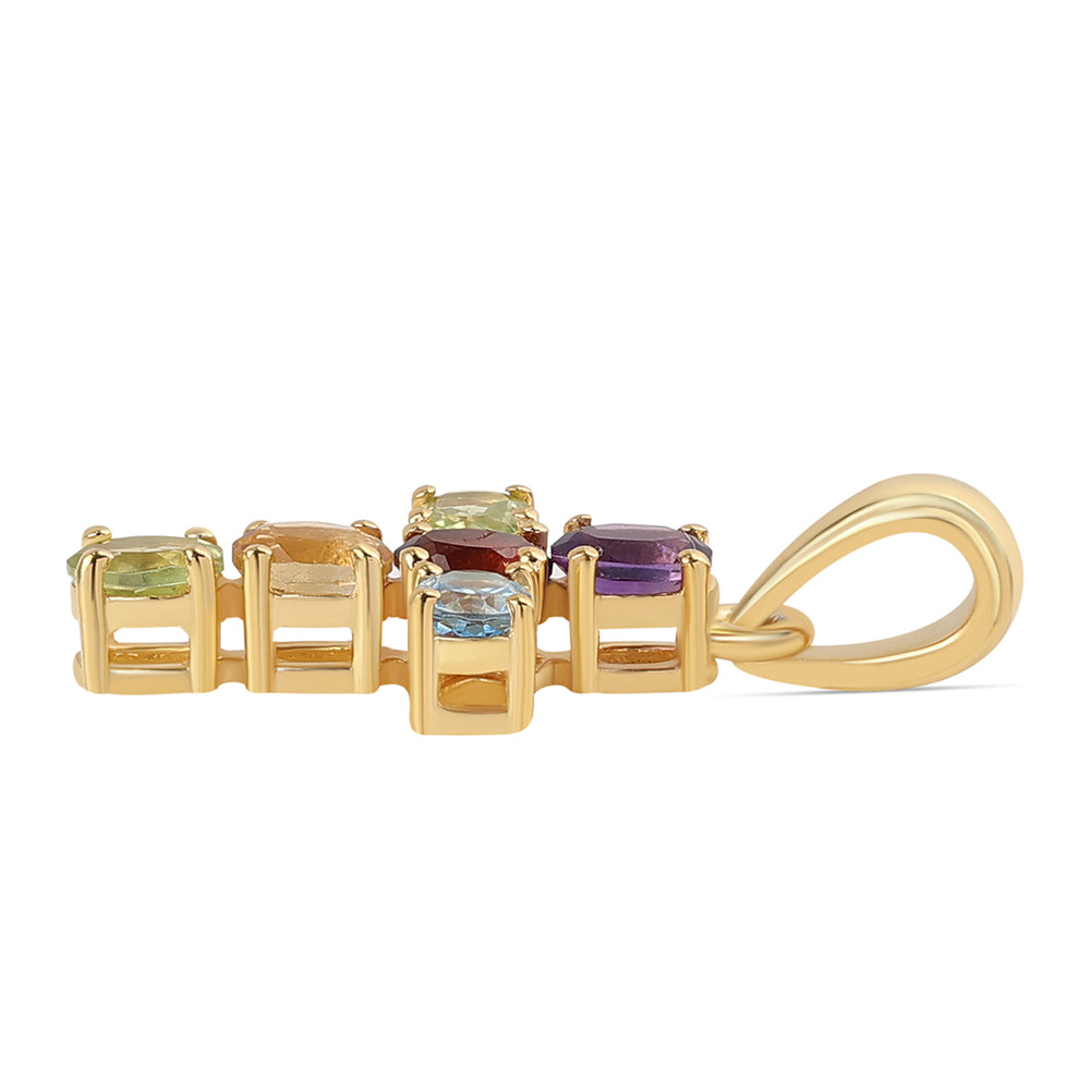 Cruce Pandantiv din Argint 925 Placat cu Aur ( 1.27 grame ) cu Ametist African și Peridot 1.16 Carate