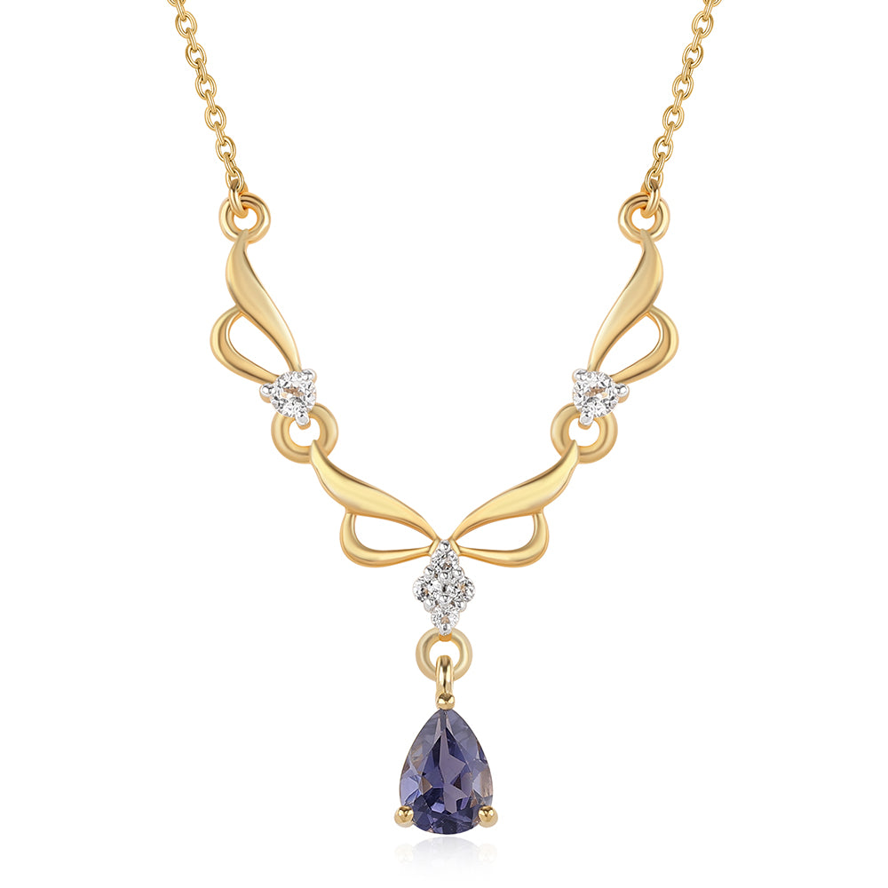 Colier din Argint 925 Placat cu Aur ( 3.64 grame ) cu Iolit și Topaz Alb 0.73 Carate