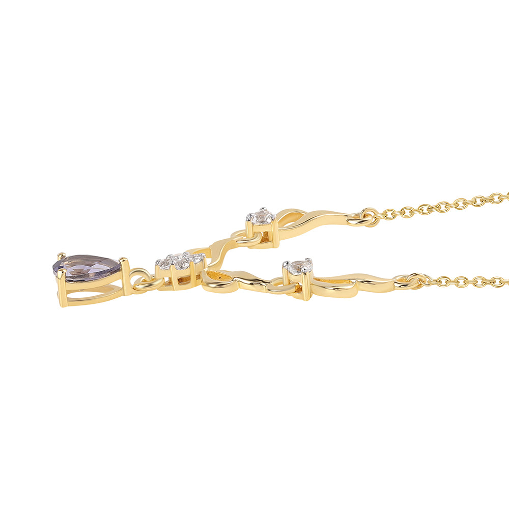 Colier din Argint 925 Placat cu Aur ( 3.64 grame ) cu Iolit și Topaz Alb 0.73 Carate