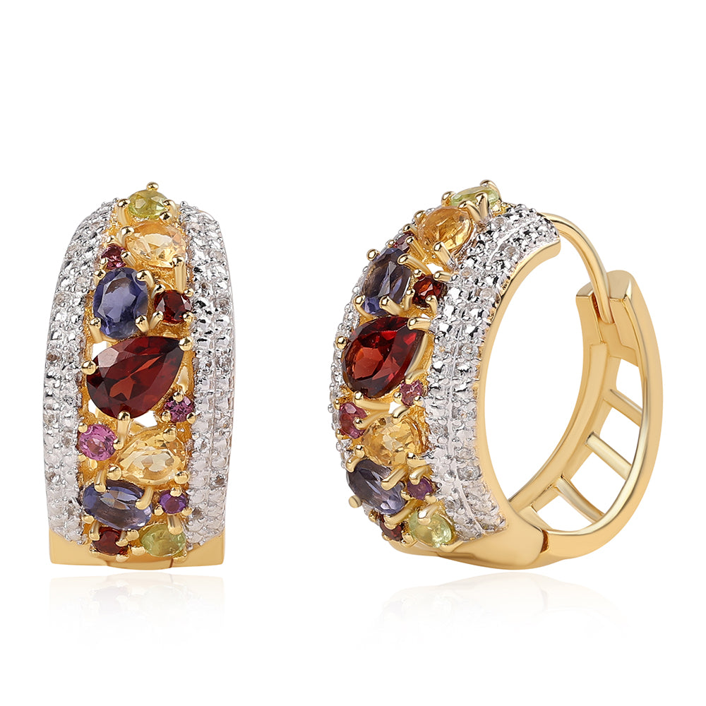 Cercei din Argint 925 Placat cu Aur ( 9.98 grame ) cu Granat Rodolit și Peridot 3.21 Carate