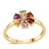 Inel din Argint 925 Placat cu Aur ( 2.4 grame ) cu Ametist Rose de France și Granat Roșu 1.09 Carate