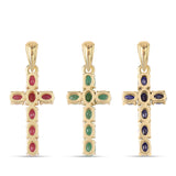 Cruce Set din Argint 925 Placat cu Aur ( 4.28 grame ) cu Rubin Thailandez și Smarald Brazilian 4.55 Carate ( Pandantiv )