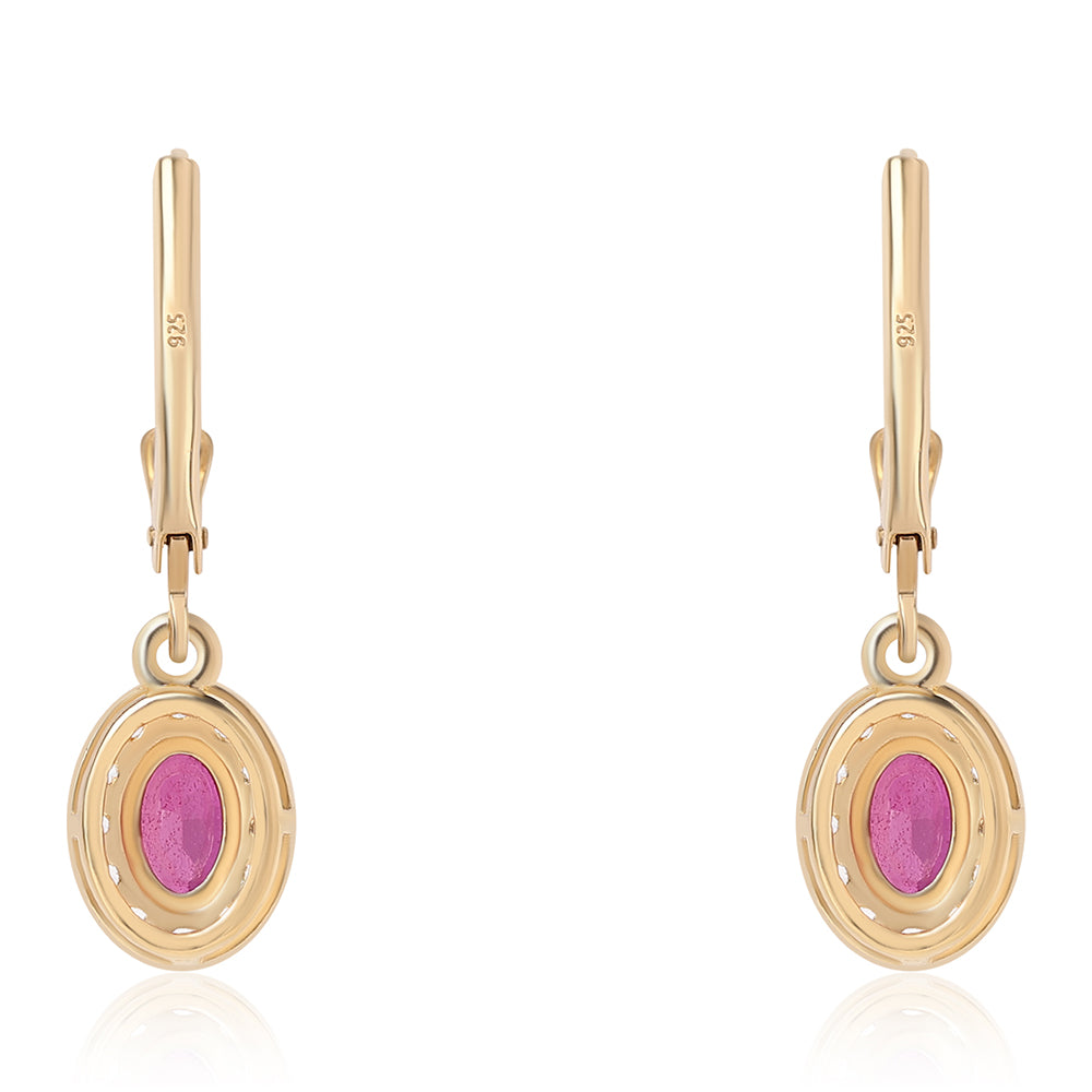 Cercei din Argint 925 Placat cu Aur ( 1.71 grame ) cu Rubin Mozambic și Topaz Alb 1.72 Carate