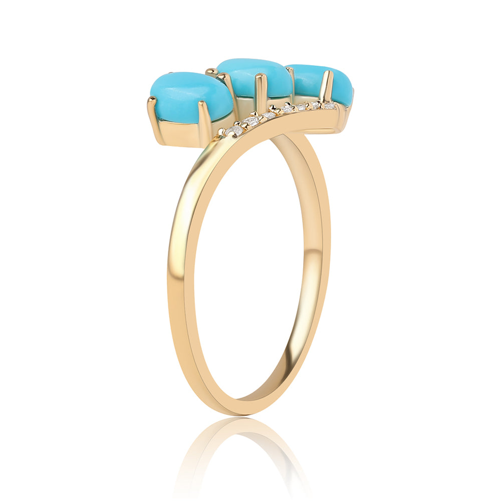 Inel din Argint 925 Placat cu Aur ( 2.23 grame ) cu Turcoaz ”Frumoasa Adormită” și Topaz Alb 1.39 Carate