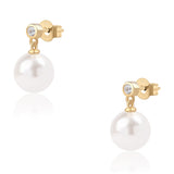 Cercei din Argint 925 Placat cu Aur ( 1.14 grame ) cu Perlă de Apă Dulce Albă și Topaz Alb 14.4 Carate