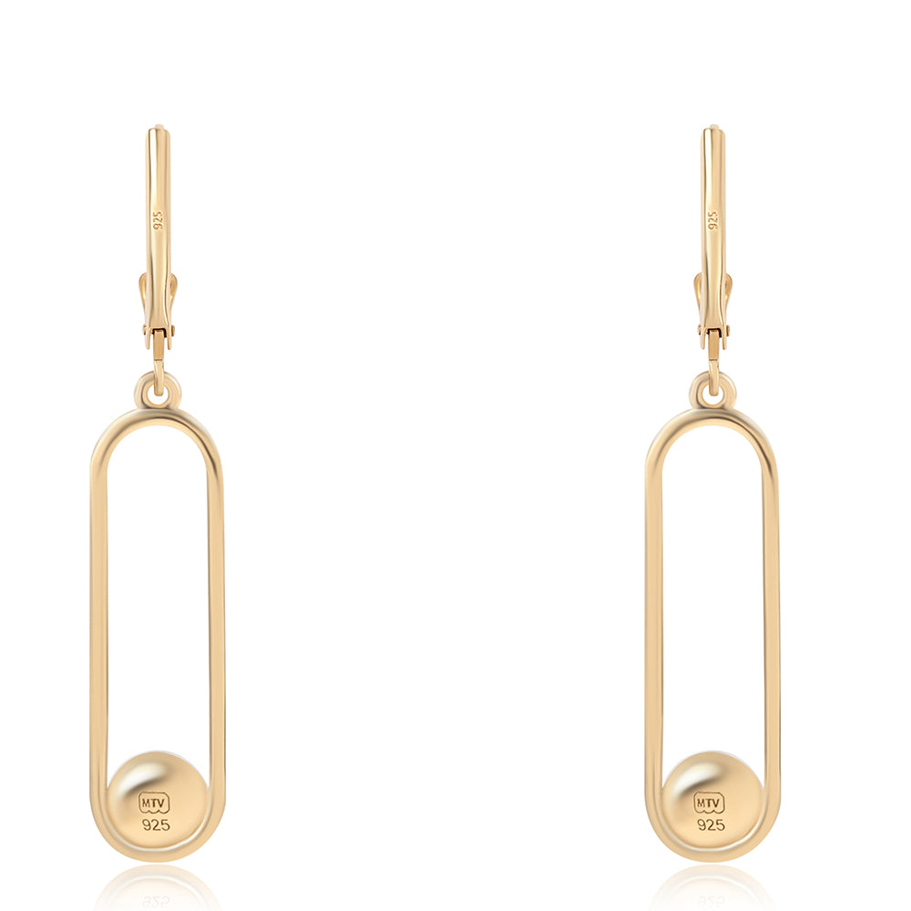 Cercei din Argint 925 Placat cu Aur ( 2.54 grame ) cu Perlă de Apă Dulce Albă 3.78 Carate