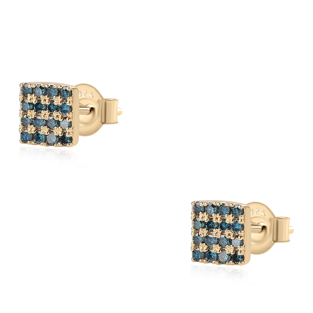 Cercei din Argint 925 Placat cu Aur ( 1.22 grame ) cu Diamant Albastru 0.32 Carate
