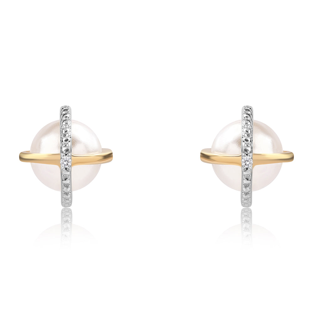 Set din Argint 925 Placat cu Aur ( 5.75 grame ) cu Perlă de Apă Dulce Albă și Topaz Alb 17.1 Carate ( Cercei+Inel+Pandantiv )