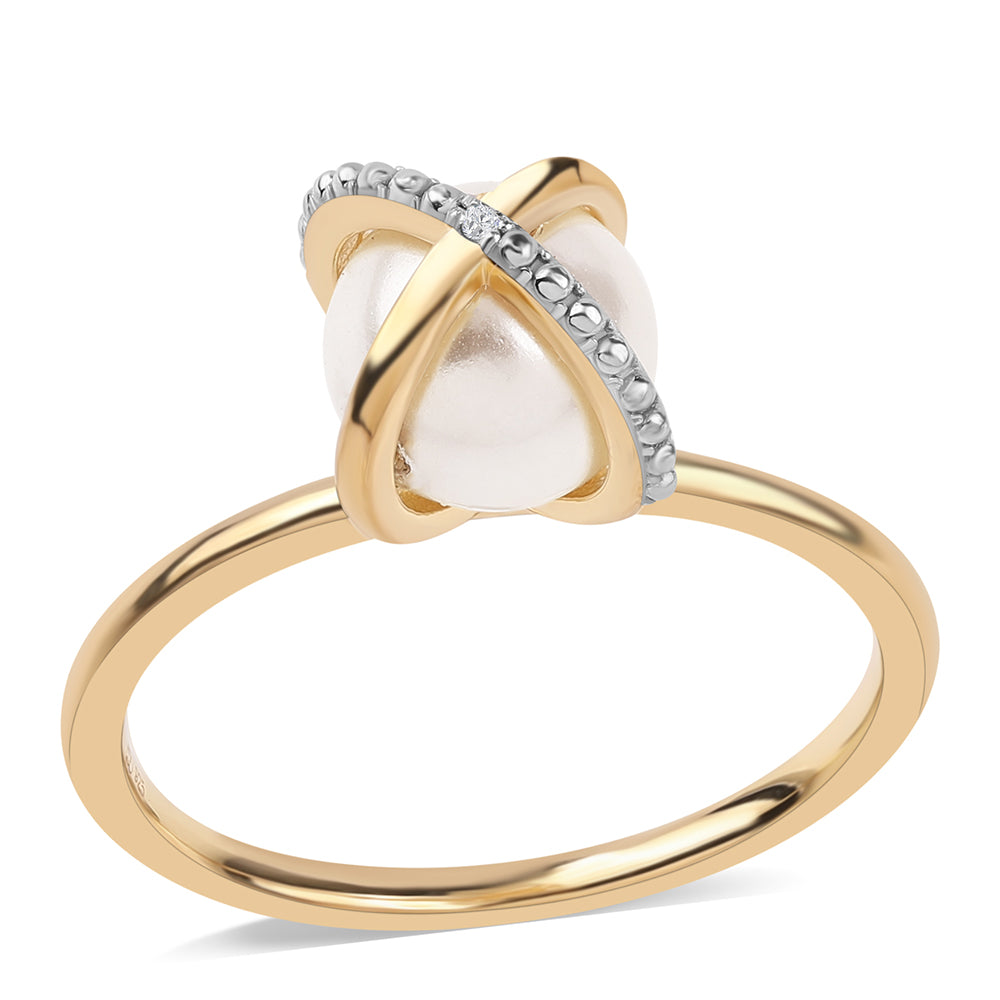Set din Argint 925 Placat cu Aur ( 5.75 grame ) cu Perlă de Apă Dulce Albă și Topaz Alb 17.1 Carate ( Cercei+Inel+Pandantiv )