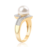 Inel din Argint 925 Placat cu Aur ( 5.42 grame ) cu Perlă de Apă Dulce Albă și Topaz Alb 7.32 Carate