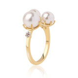 Inel din Argint 925 Placat cu Aur ( 2.35 grame ) cu Perlă de Apă Dulce Albă și Topaz Alb 8.03 Carate