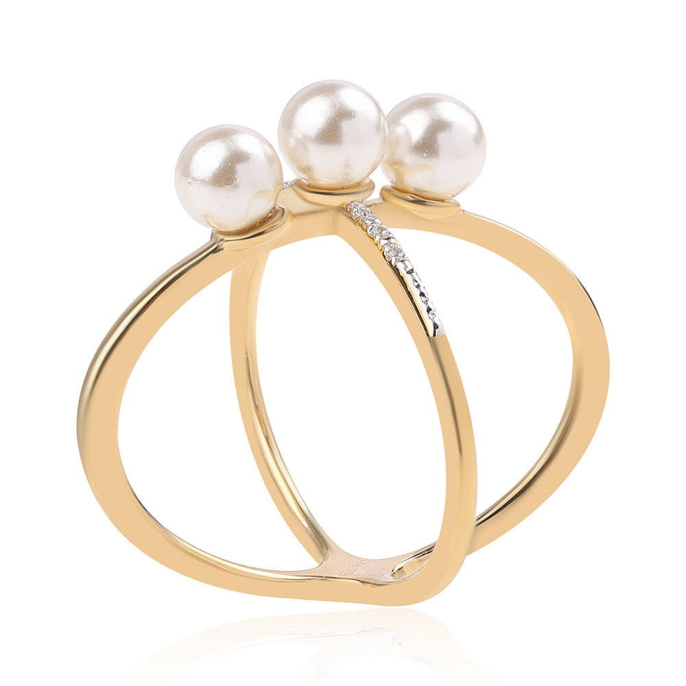 Inel din Argint 925 Placat cu Aur ( 4.7 grame ) cu Perlă de Apă Dulce Albă și Topaz Alb 5.72 Carate