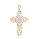 Cruce Pandantiv din Argint 925 Placat cu Aur ( 5.4 grame ) cu Piatra Lunii Curcubeu Clasa ”AA” 1.24 Carate