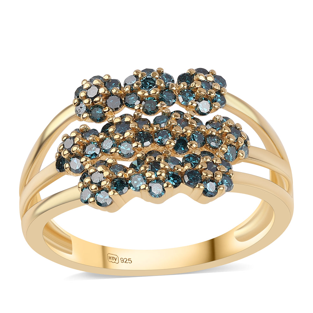 Inel din Argint 925 Placat cu Aur ( 2.42 grame ) cu Diamant Albastru 0.66 Carate