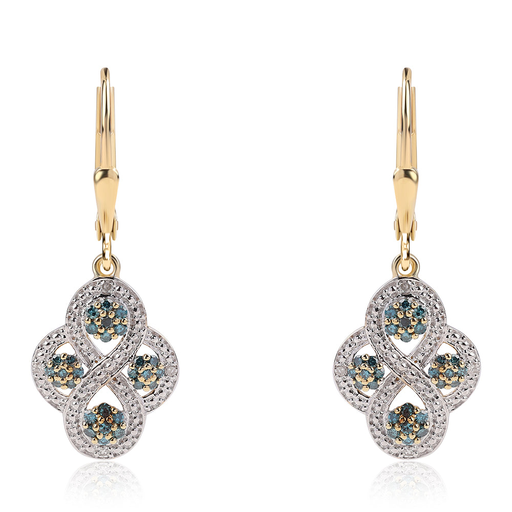 Cercei din Argint 925 Placat cu Aur ( 2.24 grame ) cu Diamant Albastru și Diamant Alb 0.48 Carate