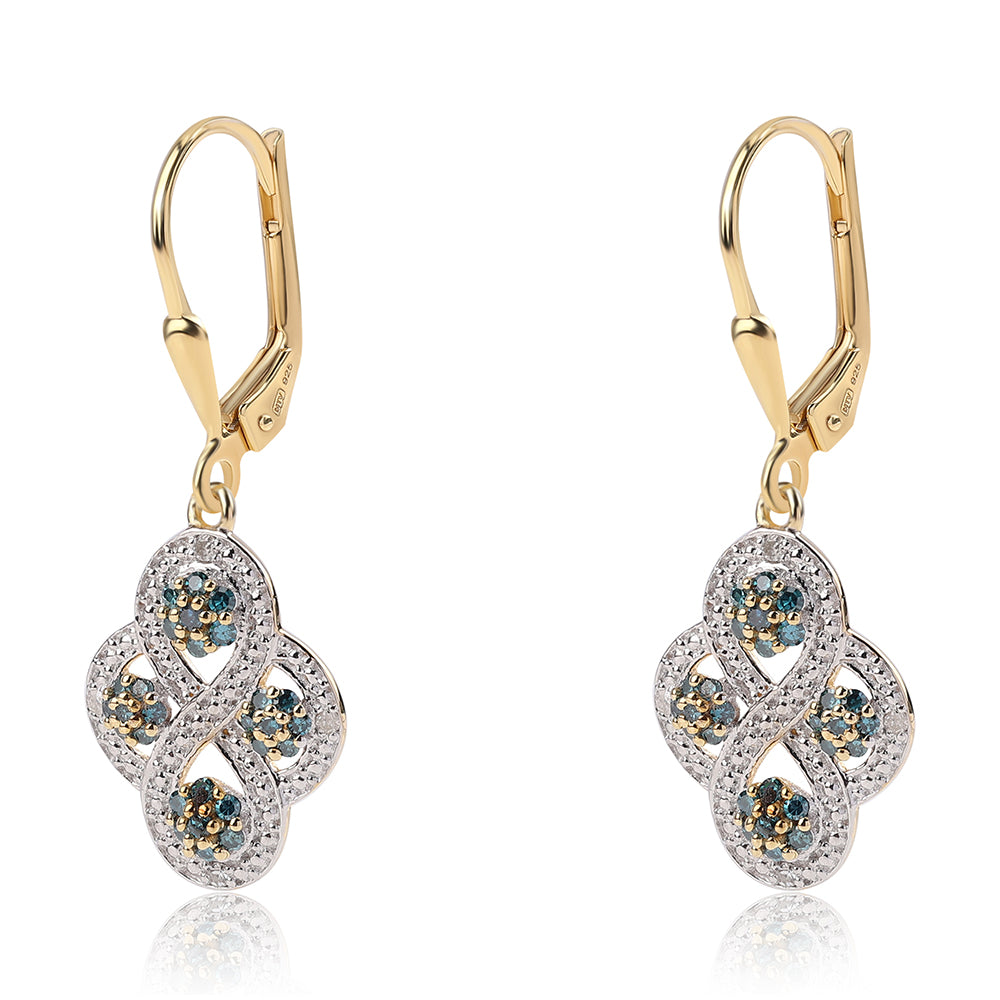 Cercei din Argint 925 Placat cu Aur ( 2.24 grame ) cu Diamant Albastru și Diamant Alb 0.48 Carate