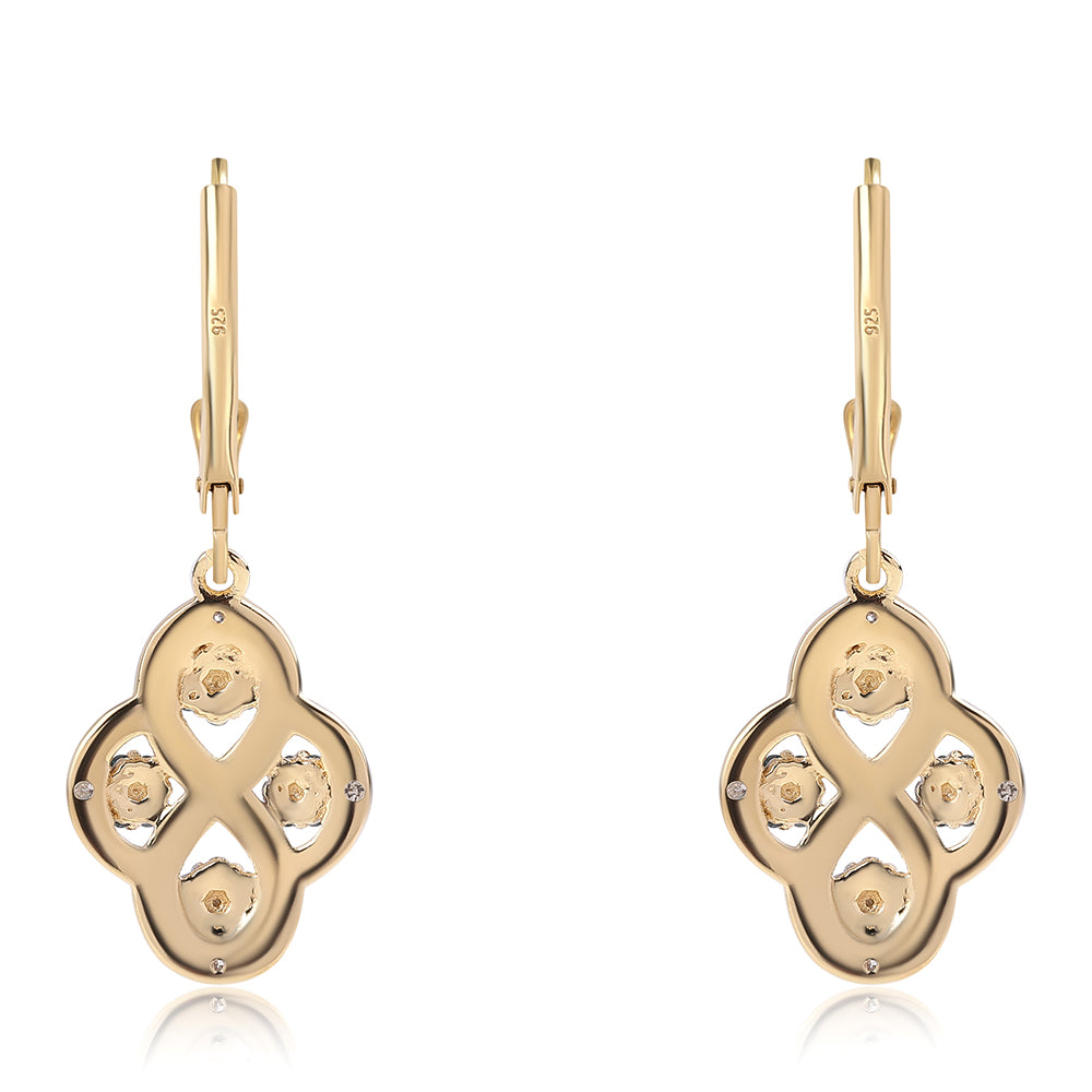 Cercei din Argint 925 Placat cu Aur ( 2.24 grame ) cu Diamant Albastru și Diamant Alb 0.48 Carate