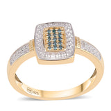 Inel din Argint 925 Placat cu Aur ( 3.73 grame ) cu Diamant Albastru și Topaz Alb 0.09 Carate