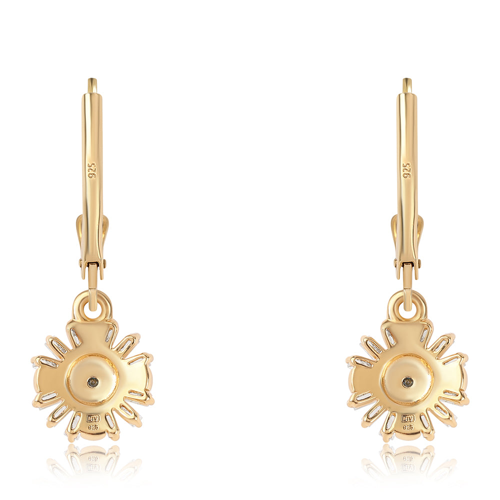 Cercei din Argint 925 Placat cu Aur ( 1.82 grame ) cu Diamant Albastru și Topaz Alb 0.18 Carate