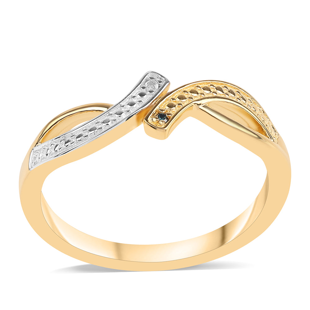 Inel din Argint 925 Placat cu Aur ( 2.46 grame ) cu Diamant Albastru și Topaz Alb 0.01 Carate