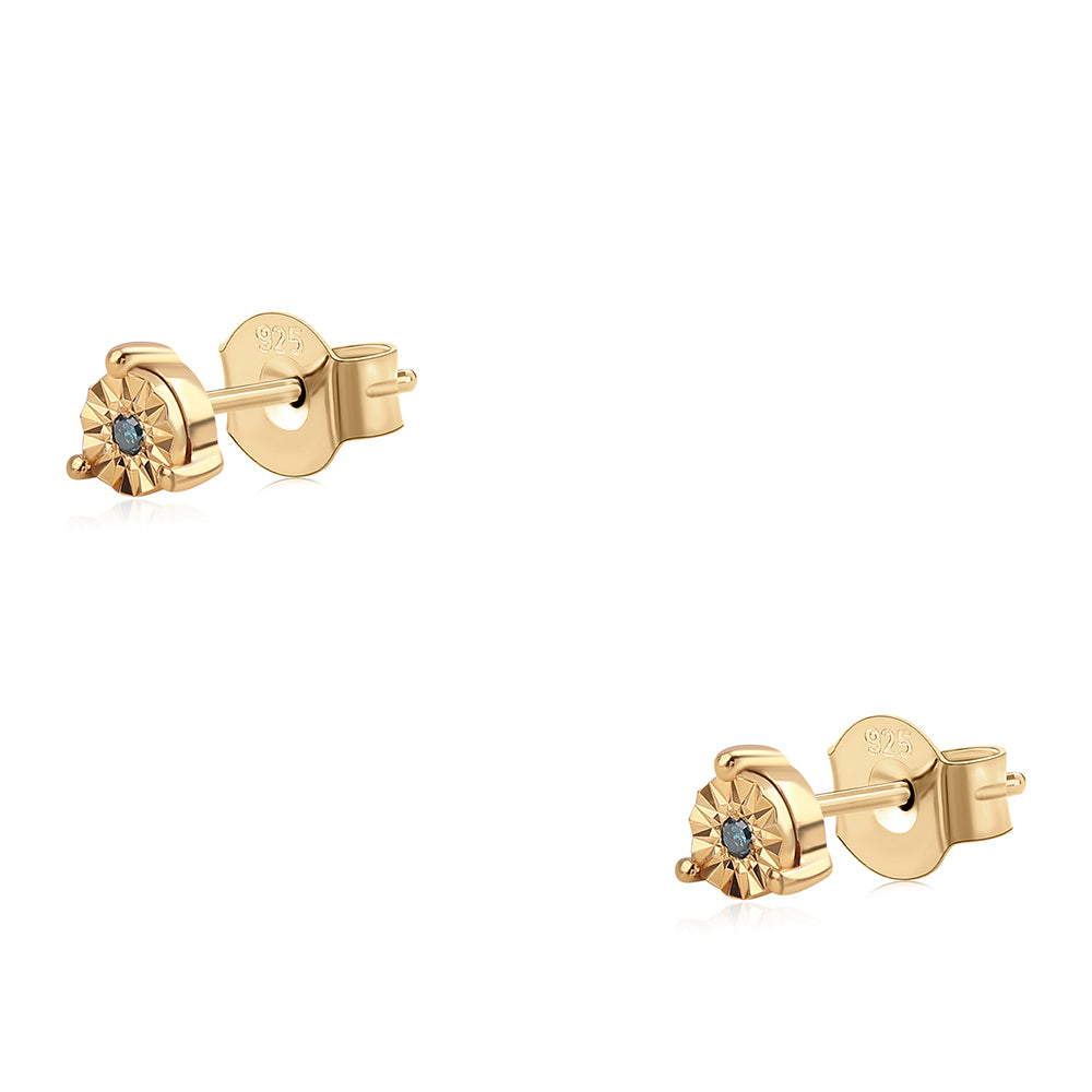 Cercei din Argint 925 Placat cu Aur ( 1 grame ) cu Diamant Albastru 0.02 Carate