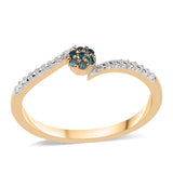 Inel din Argint 925 Placat cu Aur ( 1.77 grame ) cu Diamant Albastru și Diamant Alb 0.04 Carate