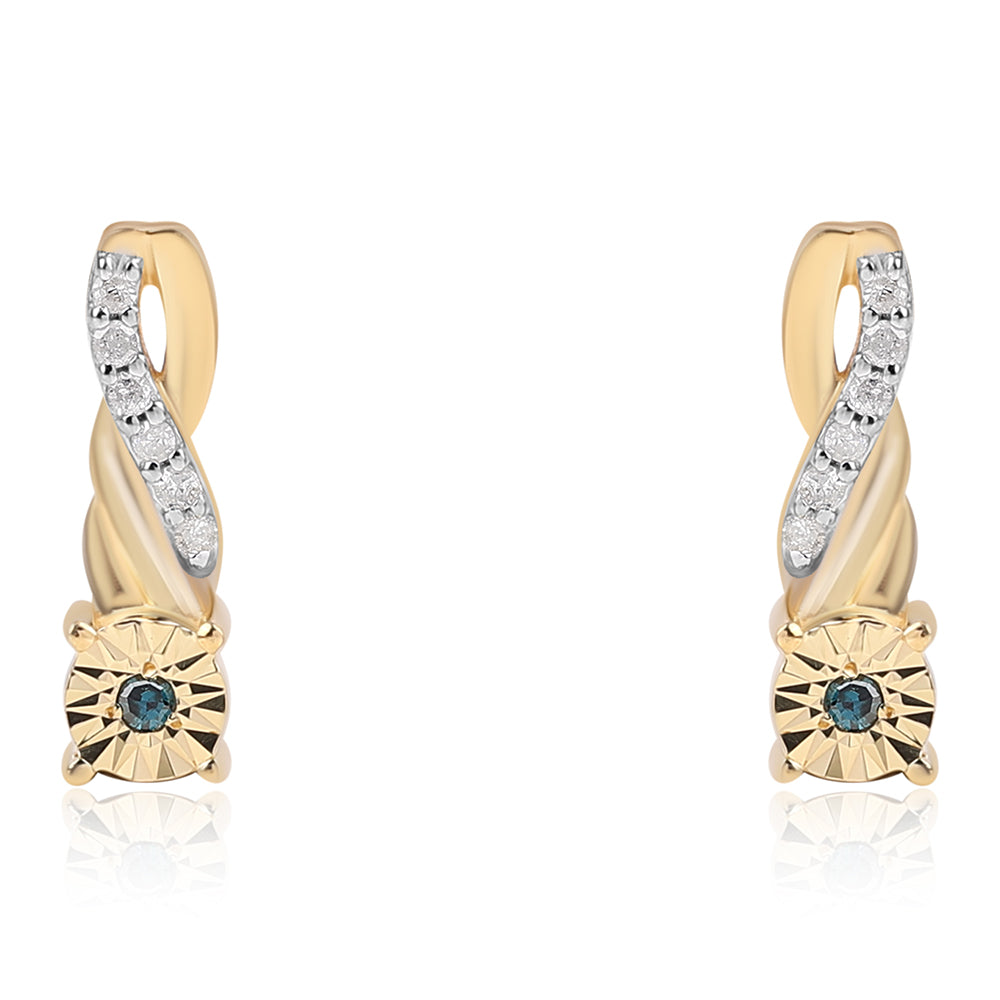 Cercei din Argint 925 Placat cu Aur ( 1.38 grame ) cu Diamant Albastru și Diamant Alb 0.08 Carate