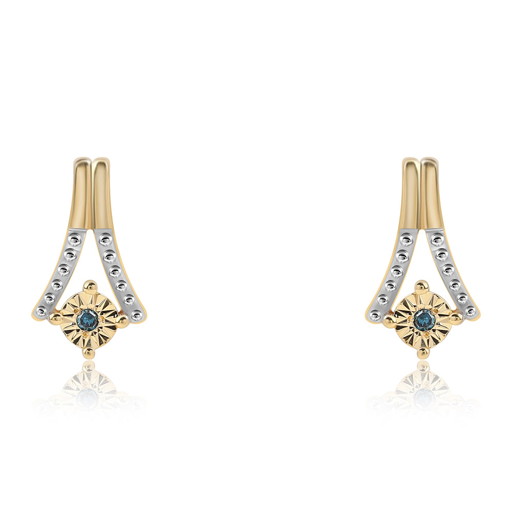 Cercei din Argint 925 Placat cu Aur ( 1.99 grame ) cu Diamant Albastru 0.02 Carate