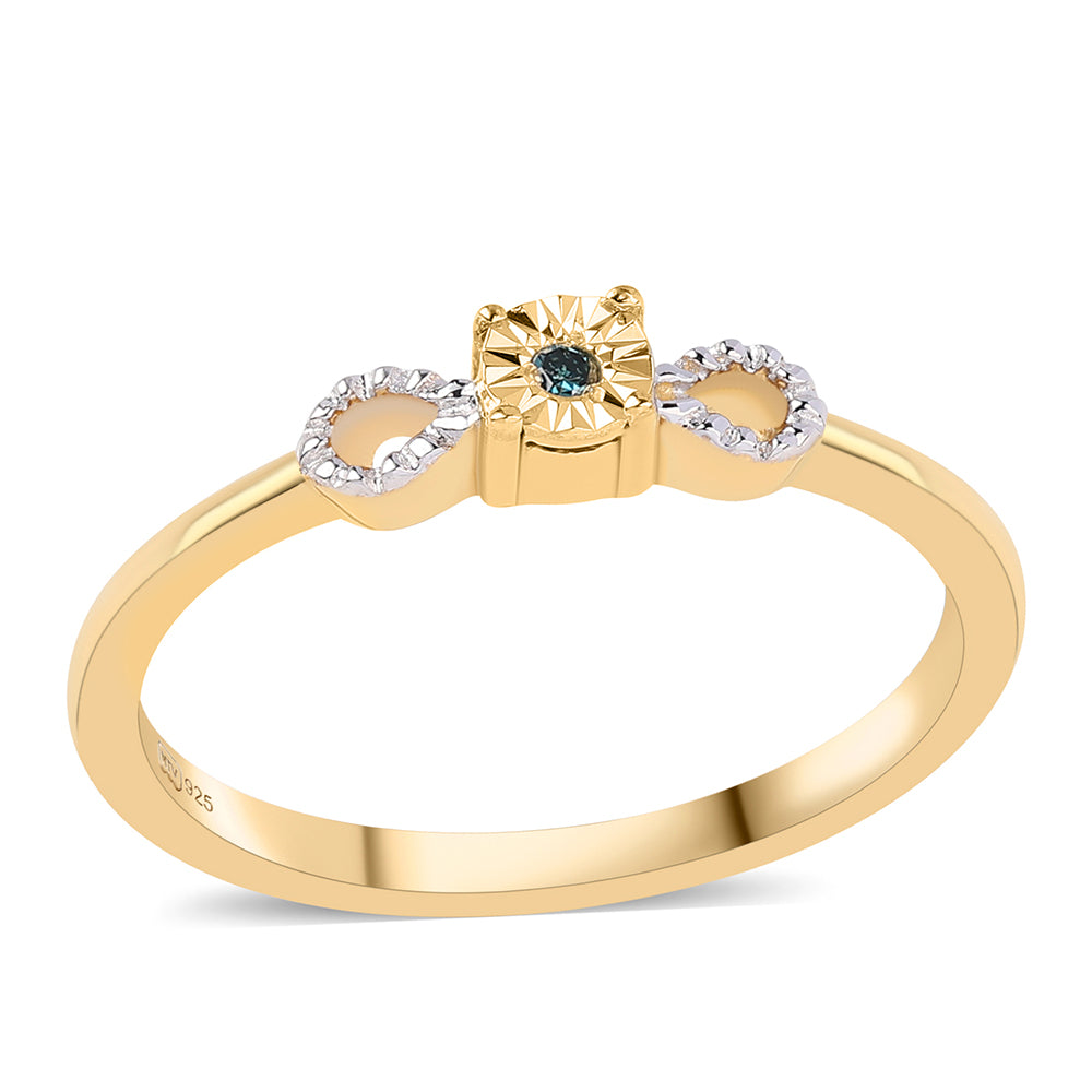 Set din Argint 925 Placat cu Aur ( 2.94 grame ) cu Diamant Albastru 0.02 Carate ( Cercei+Inel+Pandantiv )