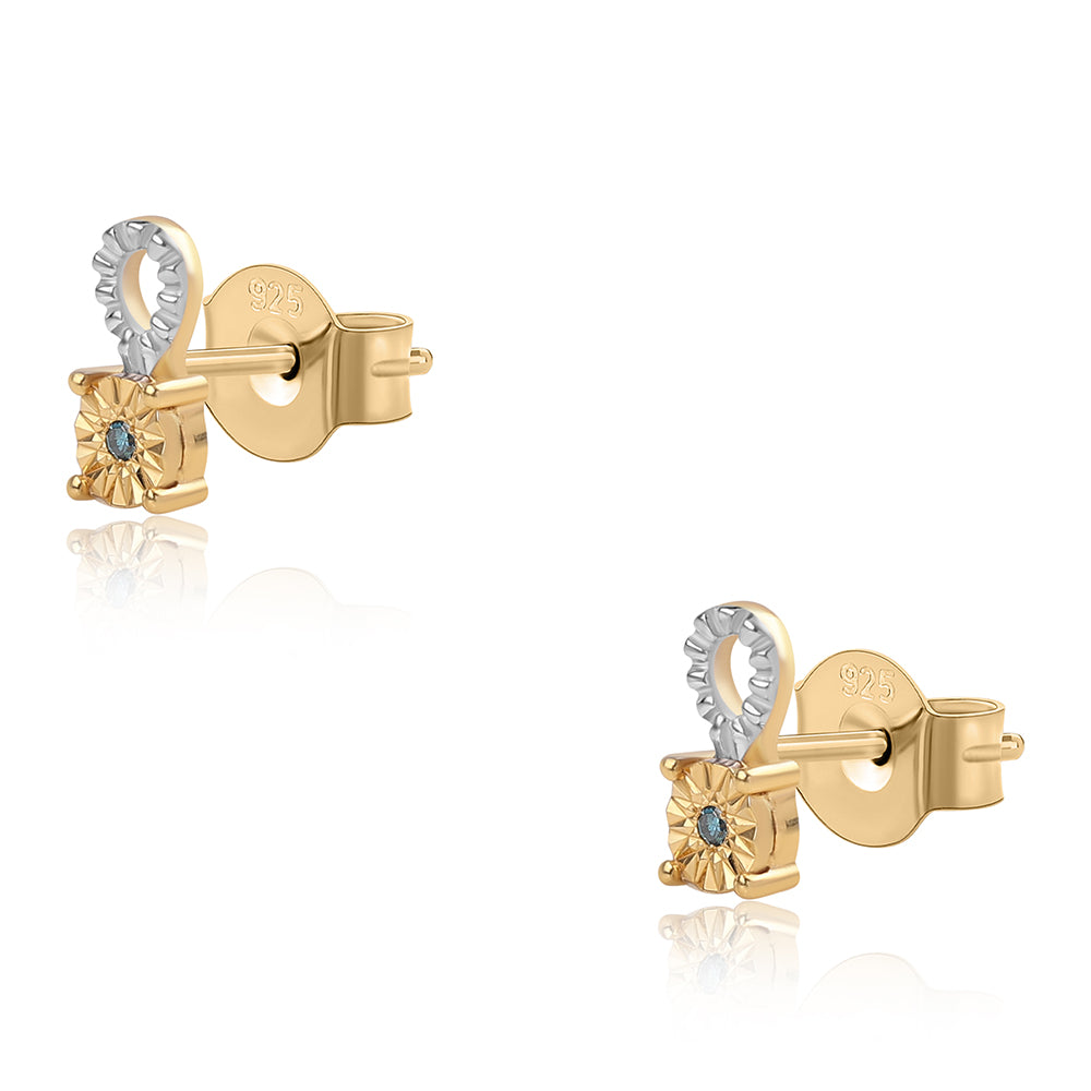 Set din Argint 925 Placat cu Aur ( 2.94 grame ) cu Diamant Albastru 0.02 Carate ( Cercei+Inel+Pandantiv )