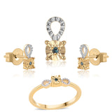 Set din Argint 925 Placat cu Aur ( 2.94 grame ) cu Diamant Albastru 0.02 Carate ( Cercei+Inel+Pandantiv )