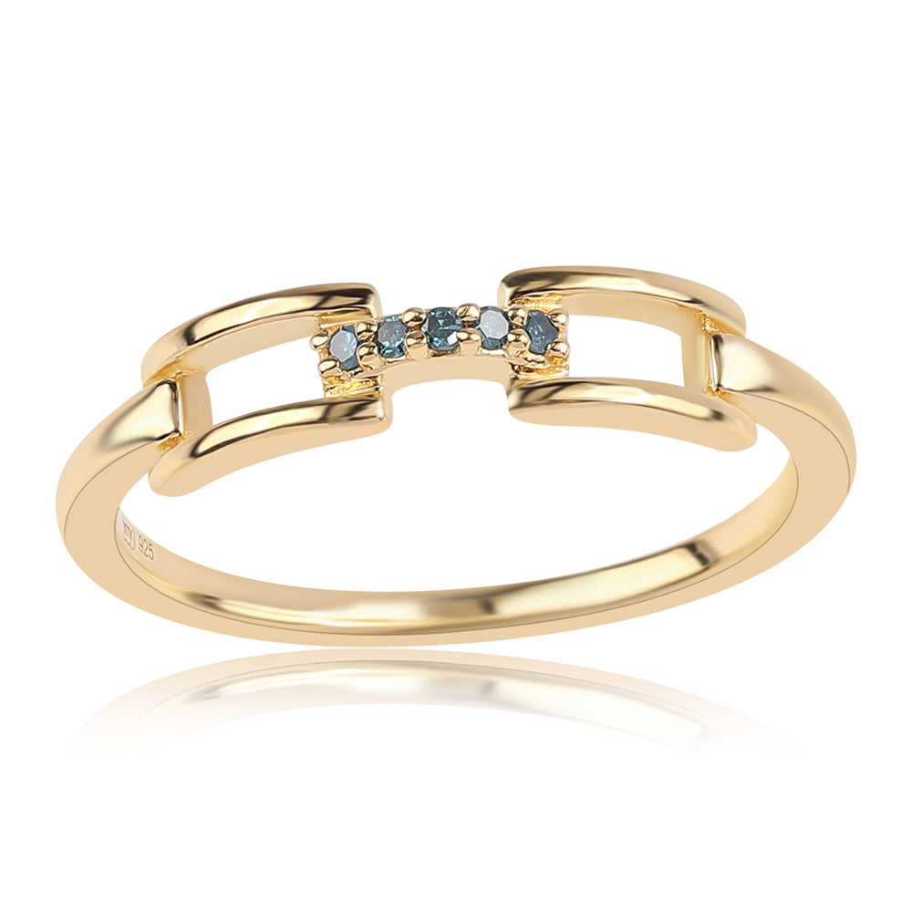 Inel din Argint 925 Placat cu Aur ( 1.66 grame ) cu Diamant Albastru 0.04 Carate