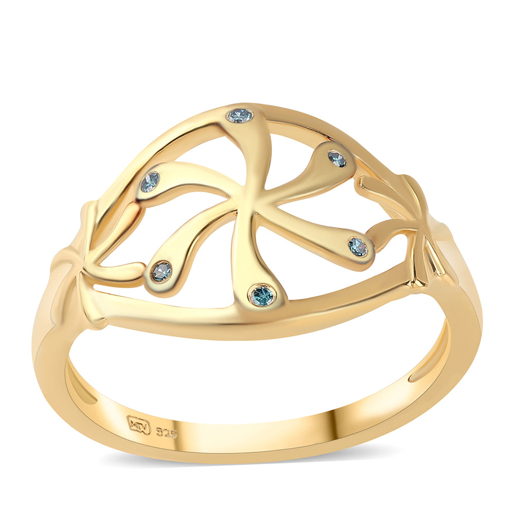 Inel din Argint 925 Placat cu Aur ( 2.6 grame ) cu Diamant Albastru 0.03 Carate