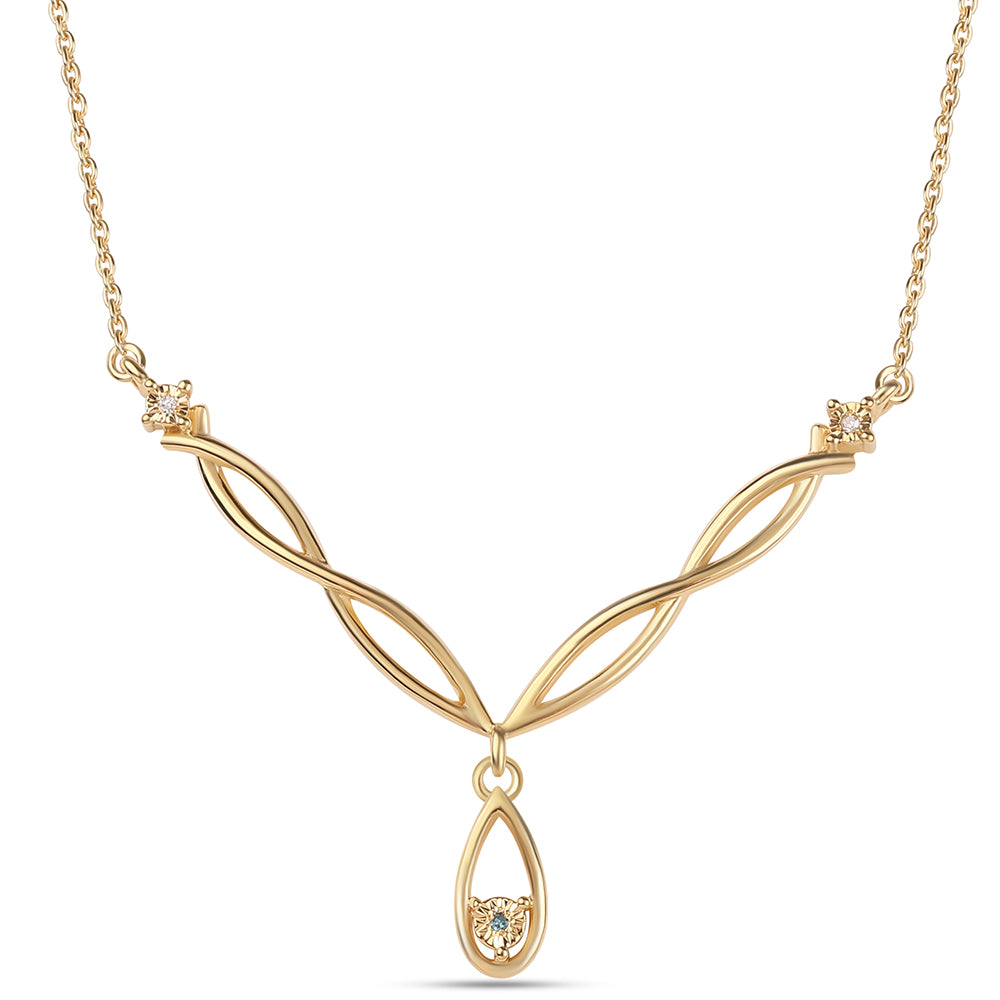 Colier din Argint 925 Placat cu Aur ( 4.06 grame ) cu Diamant Albastru și Diamant Alb 0.02 Carate