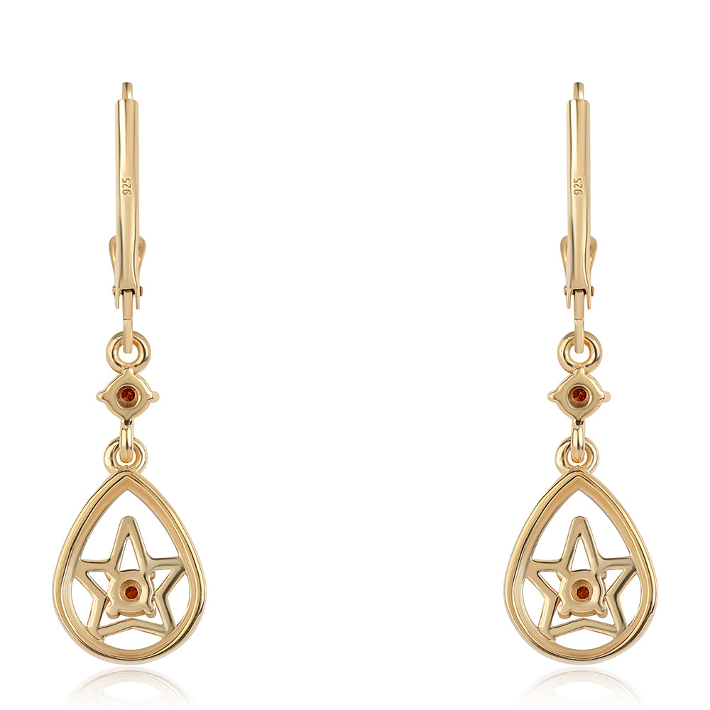 Cercei din Argint 925 Placat cu Aur ( 3.22 grame ) cu Diamant Roșu 0.03 Carate