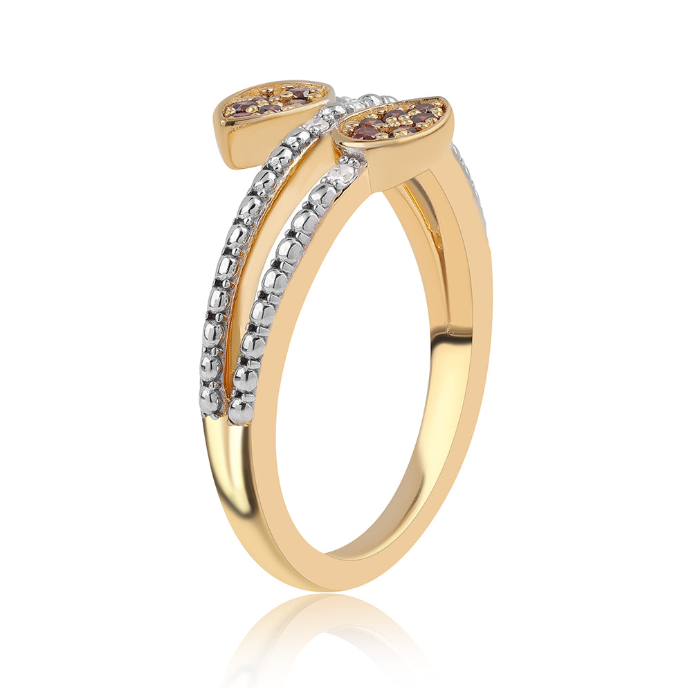 Inel din Argint 925 Placat cu Aur ( 3.04 grame ) cu Diamant Roșu și Diamant Alb 0.16 Carate