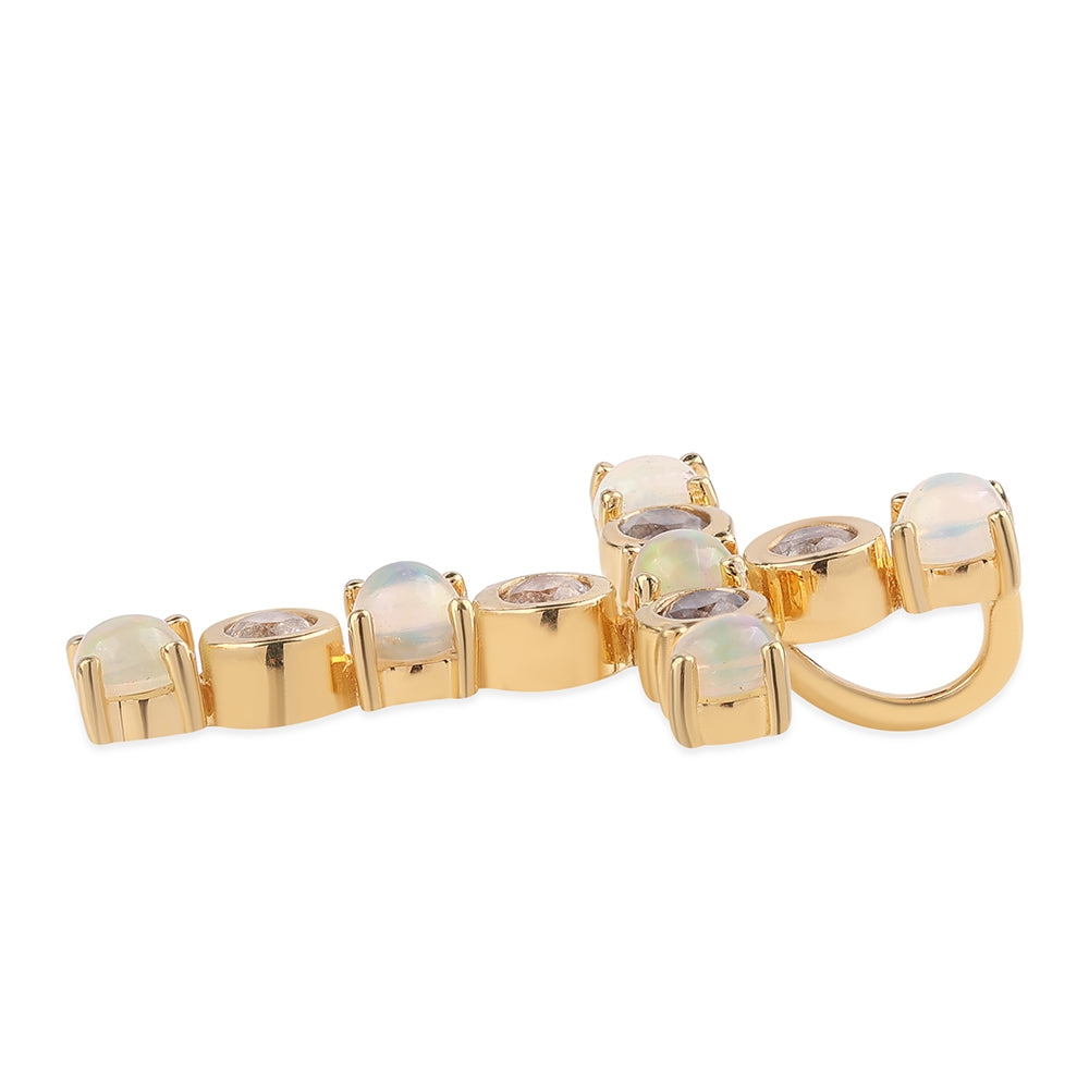 Cruce Pandantiv din Argint 925 Placat cu Aur ( 1.51 grame ) cu Opal Etiopian Lega Dembi și Topaz Alb 1.12 Carate