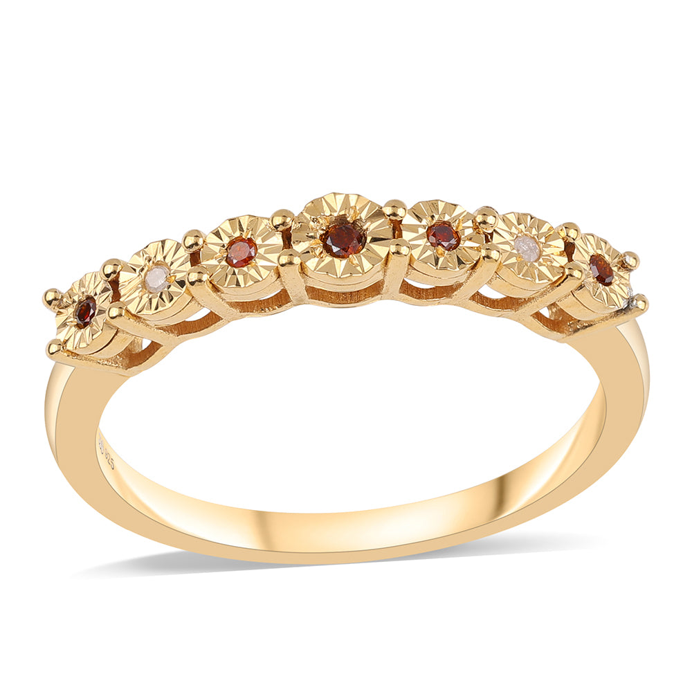 Inel din Argint 925 Placat cu Aur ( 2.2 grame ) cu Diamant Roșu și Diamant Alb 0.05 Carate