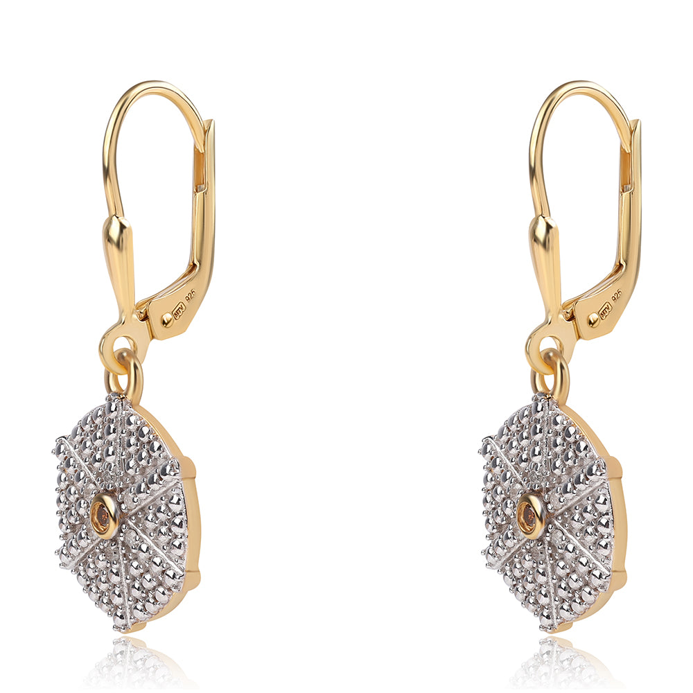 Cercei din Argint 925 Placat cu Aur ( 3.94 grame ) cu Diamant Roșu și Diamant Alb 0.11 Carate