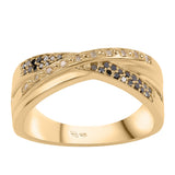 Inel din Argint 925 Placat cu Aur ( 5.03 grame ) cu Diamant Negru și Diamant Alb 0.2 Carate