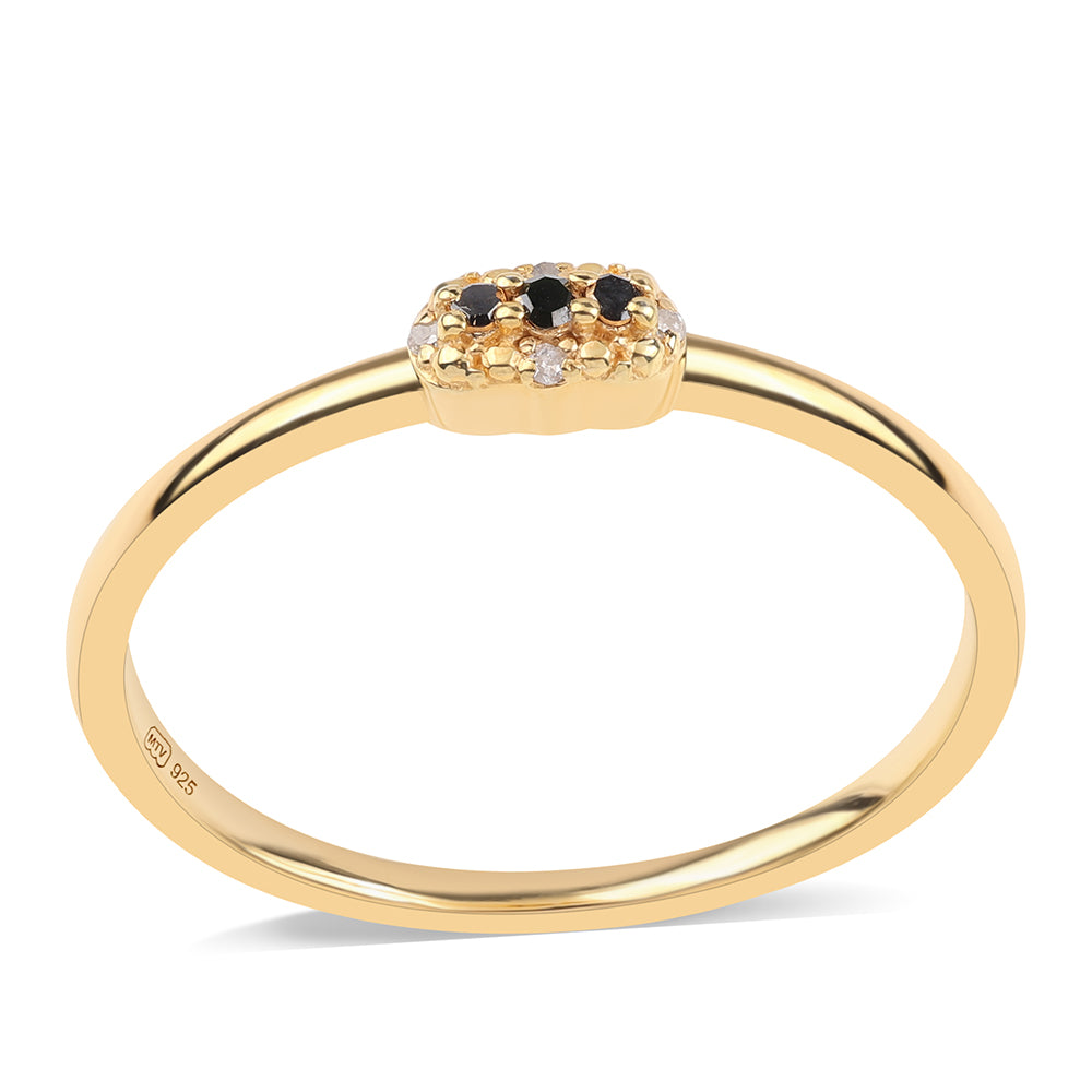 Inel din Argint 925 Placat cu Aur ( 1.41 grame ) cu Diamant Negru și Diamant Alb 0.05 Carate