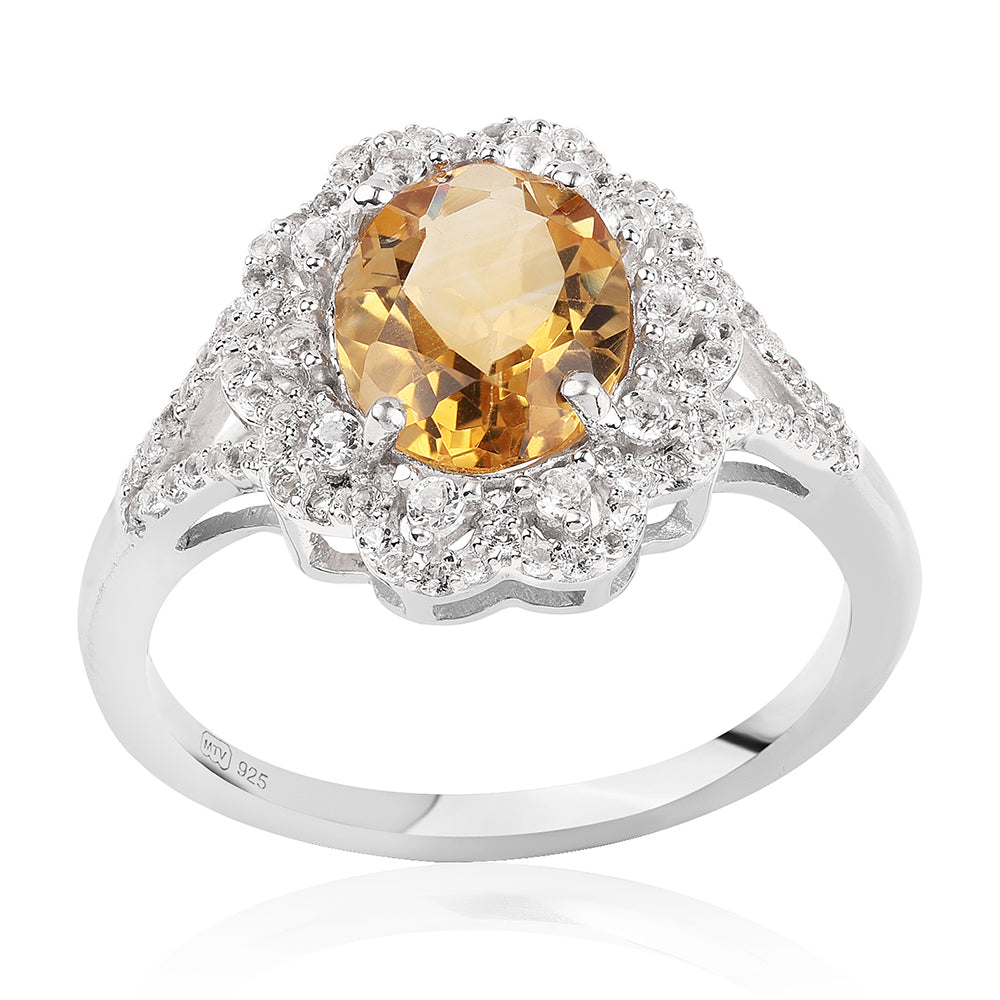Inel din Argint 925 ( 2.93 grame ) cu Citrin Brazilian Clasa "AA" și Topaz Alb 3.18 Carate