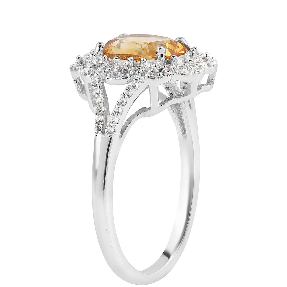 Inel din Argint 925 ( 2.93 grame ) cu Citrin Brazilian Clasa "AA" și Topaz Alb 3.18 Carate