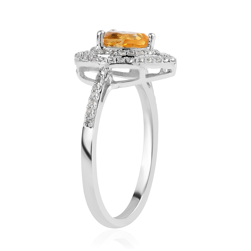 Inel din Argint 925 ( 2.49 grame ) cu Citrin Brazilian Clasa "AA" și Topaz Alb 0.92 Carate