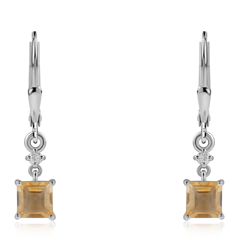 Cercei din Argint 925 ( 1.61 grame ) cu Citrin Brazilian Clasa "AA" și Topaz Alb 1.38 Carate