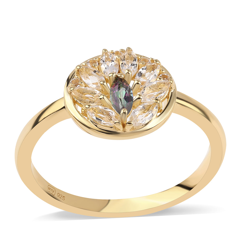 Inel din Argint 925 Placat cu Aur ( 2.84 grame ) cu Topaz Mistic și Topaz Alb 0.94 Carate